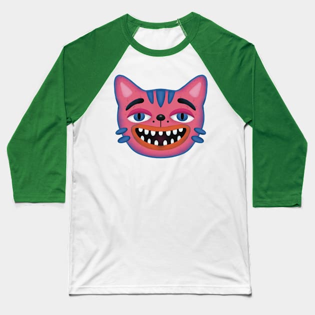 Crazy Funny Cat smile Baseball T-Shirt by Douwannart